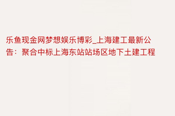 乐鱼现金网梦想娱乐博彩_上海建工最新公告：聚合中标上海东站站场区地下土建工程