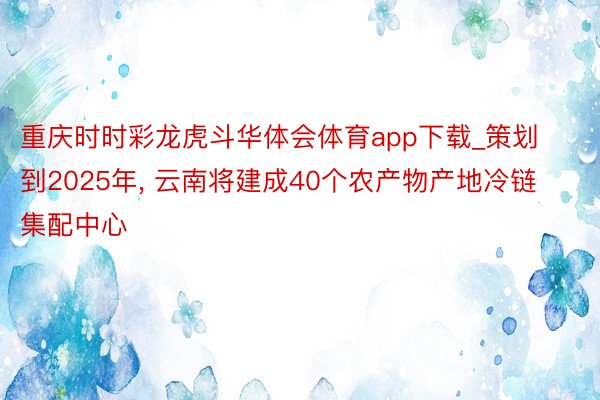 重庆时时彩龙虎斗华体会体育app下载_策划到2025年， 云南将建成40个农产物产地冷链集配中心