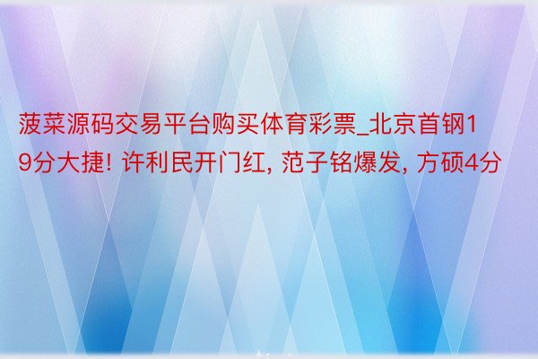 菠菜源码交易平台购买体育彩票_北京首钢19分大捷! 许利民开门红, 范子铭爆发, 方硕4分